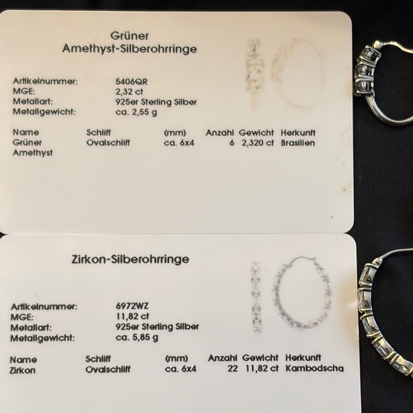 Two solo sterling silver hoop earrings: Cambodian Zirkon & Green Amethyst - Picture 10 of 13